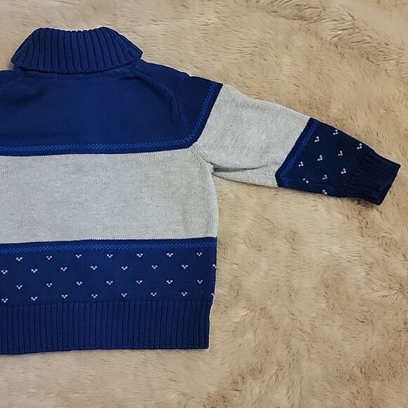 JANIE AND JACK BLUE AND GRAY TRAIN SHAWL COLLAR SWEATER, SIZE 12-18 MONTHS - Picture 8 of 8